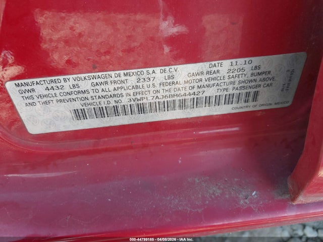 Aukcja sprzedaży 2011 Volkswagen Jetta Sportwagen 2.0l Tdi, vin: 3VWPL7AJ6BM644427, numer aukcji: 44799185