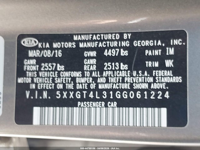 5XXGT4L31GG061224 KIA Optima Lx