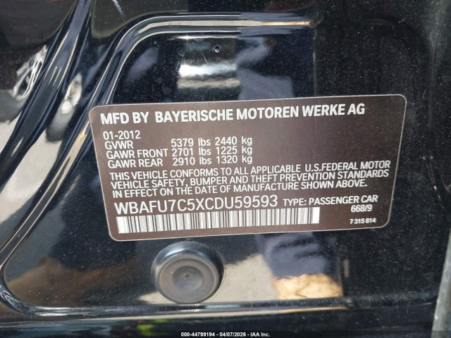 2012 Bmw 535i Xdrive მანქანა იყიდება აუქციონზე, vin: WBAFU7C5XCDU59593, აუქციონის ნომერი: 44799194