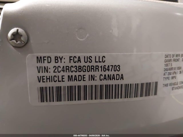 Aukcja sprzedaży 2024 Chrysler Pacifica Touring L Awd, vin: 2C4RC3BG0RR164703, numer aukcji: 44799203