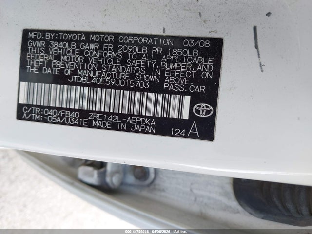 2009 Toyota Corolla Le მანქანა იყიდება აუქციონზე, vin: JTDBL40E59J015703, აუქციონის ნომერი: 44799216