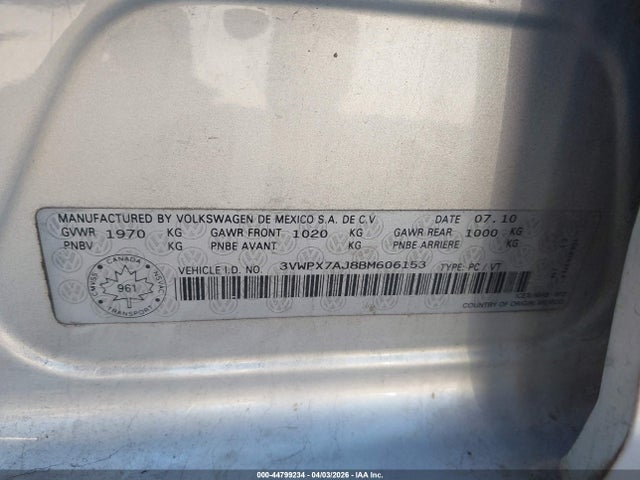 44799234 :رقم المزاد ، 3VWPX7AJ8BM606153 vin ، 2011 Volkswagen Jetta Sportwagen 2.5l S/2.5l Se مزاد بيع