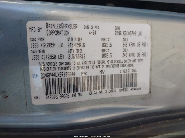 Продаж на аукціоні авто 2005 Dodge Grand Caravan Sxt, vin: 2D4GP44LX5R196244, номер лоту: 44799237
