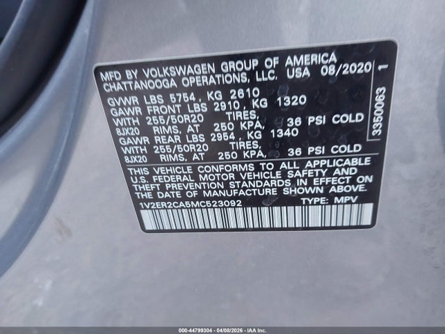 Продаж на аукціоні авто 2021 Volkswagen Atlas 3.6l V6 Sel, vin: 1V2ER2CA5MC523092, номер лоту: 44799304