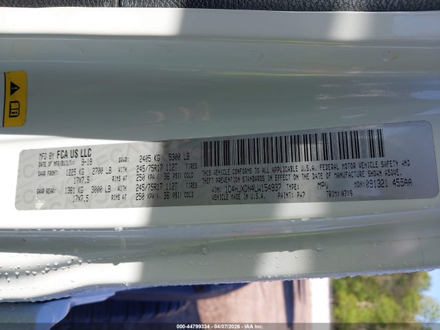 44799334 :رقم المزاد ، 1C4HJXDN4LW154937 vin ، 2020 Jeep Wrangler Unlimited Sport S 4x4 مزاد بيع
