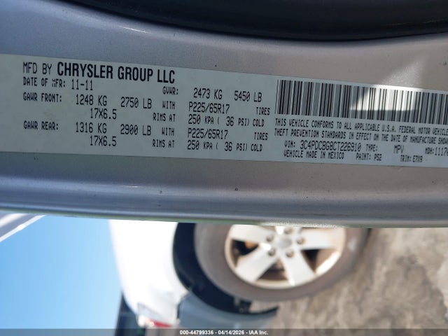 2012 Dodge Journey Sxt მანქანა იყიდება აუქციონზე, vin: 3C4PDCBG8CT226910, აუქციონის ნომერი: 44799336