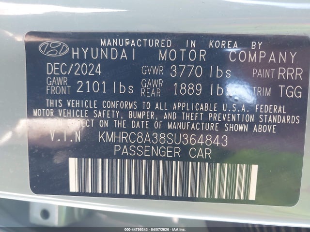 Aukcja sprzedaży 2025 Hyundai Venue Sel, vin: KMHRC8A38SU364843, numer aukcji: 44799343