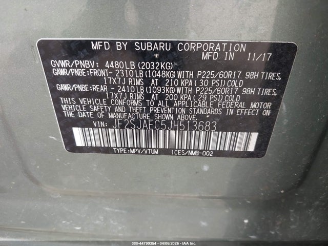Aukcja sprzedaży 2018 Subaru Forester 2.5i Premium, vin: JF2SJAEC5JH513683, numer aukcji: 44799354