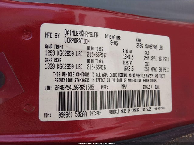 2006 CHRYSLER TOWN & COUNTRY 2A4GP54L56R651595 Photo 8
