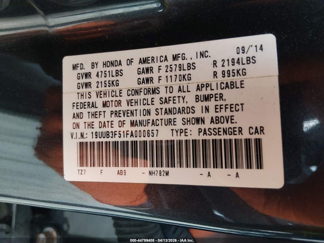 19UUB3F51FA000657 Acura Tlx V6 Tech