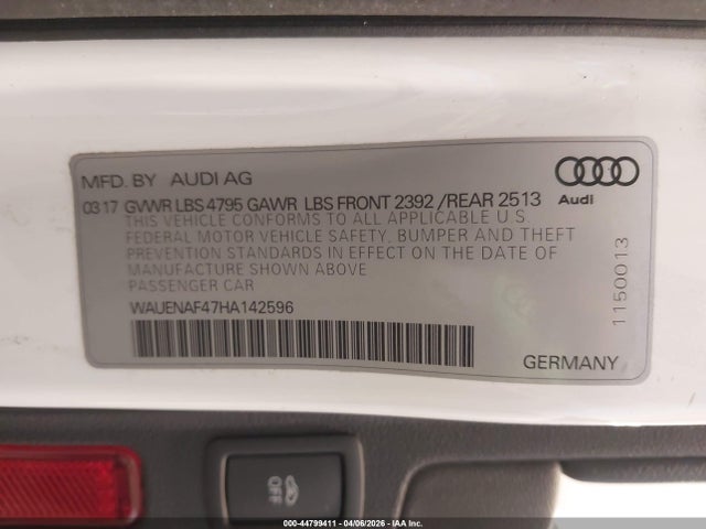 WAUENAF47HA142596 Audi A4 2.0t Premium