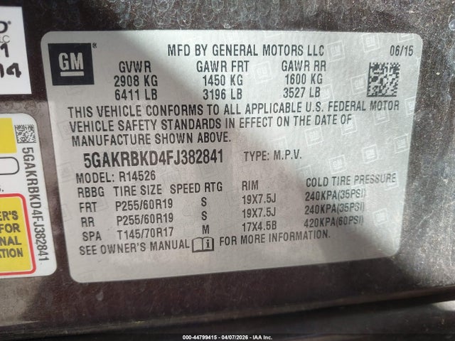 Продажа на аукционе авто 2015 Buick Enclave Leather, vin: 5GAKRBKD4FJ382841, номер лота: 44799415