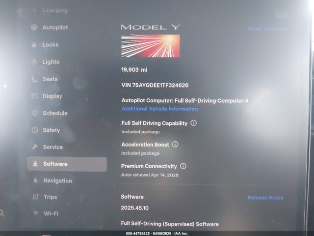 Aukcja sprzedaży 2026 Tesla Model Y All-wheel Drive/long Range Launch Series/premium All-wheel Drive, vin: 7SAYGDEE1TF324626, numer aukcji: 44799425