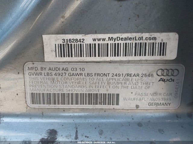 44799429 :رقم المزاد ، WAUFFAFL1AN053985 vin ، 2010 Audi A4 2.0t Premium مزاد بيع