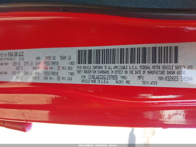 44799432 :رقم المزاد ، 1C4BJWEG2GL237855 vin ، 2016 Jeep Wrangler Unlimited Sahara مزاد بيع