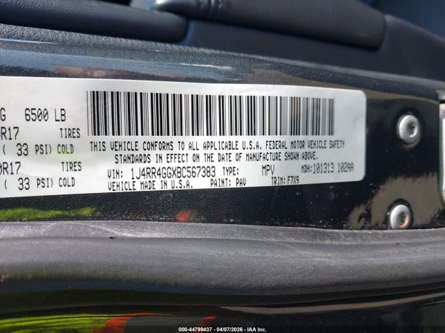 44799437 :رقم المزاد ، 1J4RR4GGXBC567383 vin ، 2011 Jeep Grand Cherokee Laredo مزاد بيع