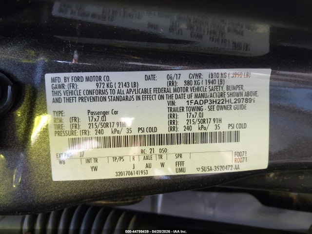 Продажа на аукционе авто 2017 Ford Focus Sel, vin: 1FADP3H22HL297891, номер лота: 44799439