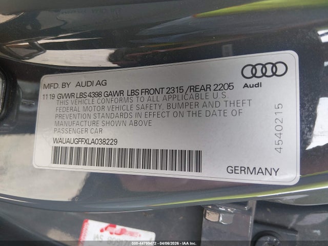 Aukcja sprzedaży 2020 Audi A3 Premium 40 Tfsi Front-wheel Drive S Tronic, vin: WAUAUGFFXLA038229, numer aukcji: 44799472