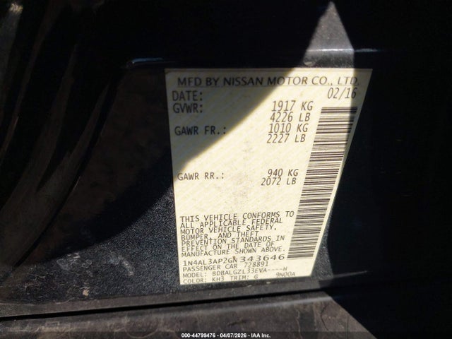 Nissan Altima 2.5 S 2016 1N4AL3AP2GN343646 Image 9
