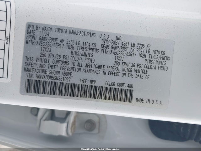 Aukcja sprzedaży 2025 Mazda Cx-50 2.5 S Premium Package, vin: 7MMVABDM5SN331027, numer aukcji: 44799504