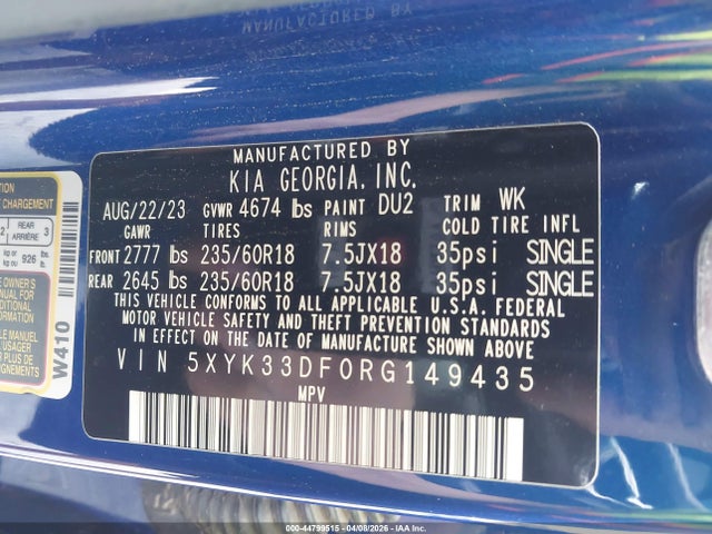 Продажа на аукционе авто 2024 Kia Sportage Ex, vin: 5XYK33DF0RG149435, номер лота: 44799515