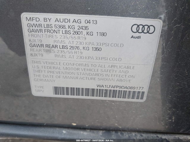 Продажа на аукционе авто 2013 Audi Q5 2.0t Premium, vin: WA1LFAFP9DA089177, номер лота: 44799527