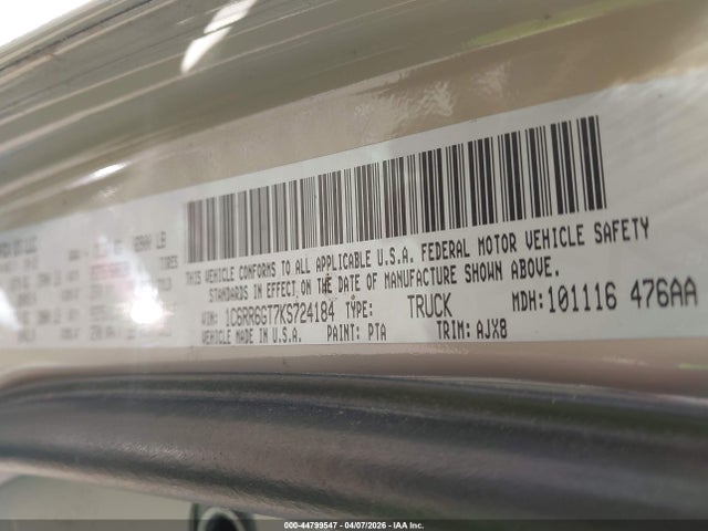 Продаж на аукціоні авто 2019 Ram 1500 Classic Warlock  4x2 6'4 Box, vin: 1C6RR6GT7KS724184, номер лоту: 44799547