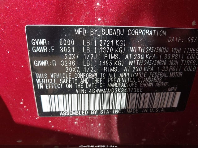 2019 SUBARU ASCENT 4S4WMAMD3K3487368 Photo 8