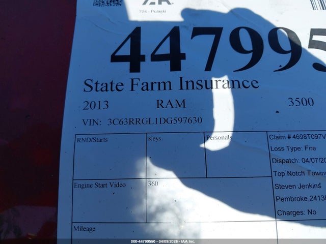Aukcja sprzedaży 2013 Ram 3500 Tradesman, vin: 3C63RRGL1DG597630, numer aukcji: 44799550