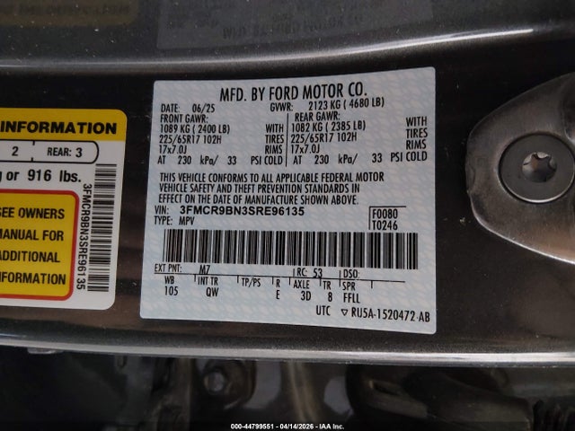 Продажа на аукционе авто 2025 Ford Bronco Sport Big Bend, vin: 3FMCR9BN3SRE96135, номер лота: 44799551