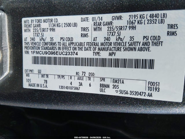 Ford ESCAPE SE 2014 1FMCU9G96EUC23374 Image 9