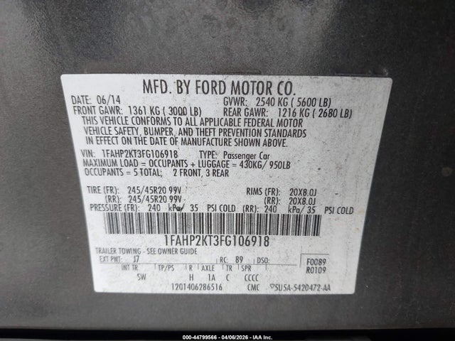 1FAHP2KT3FG106918 Ford TAURUS SHO