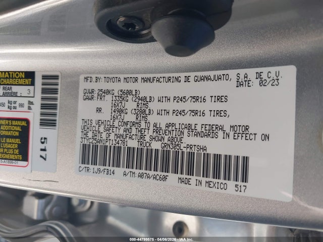 Aukcja sprzedaży 2023 Toyota Tacoma Sr V6, vin: 3TYCZ5AN1PT134781, numer aukcji: 44799575