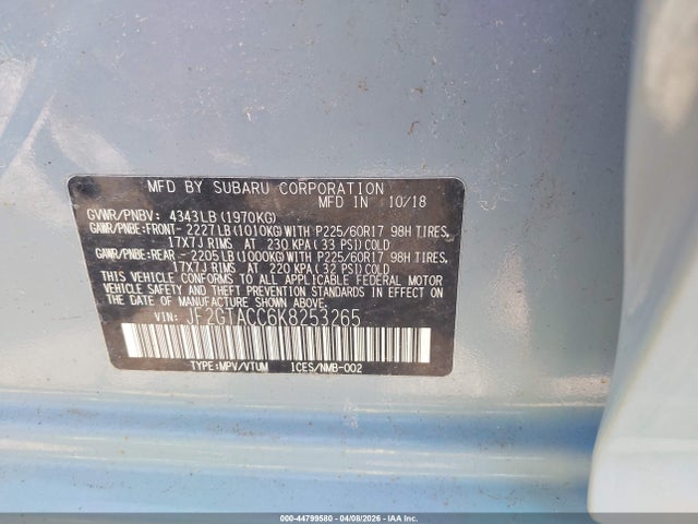 Aukcja sprzedaży 2019 Subaru Crosstrek 2.0i Premium, vin: JF2GTACC6K8253265, numer aukcji: 44799580