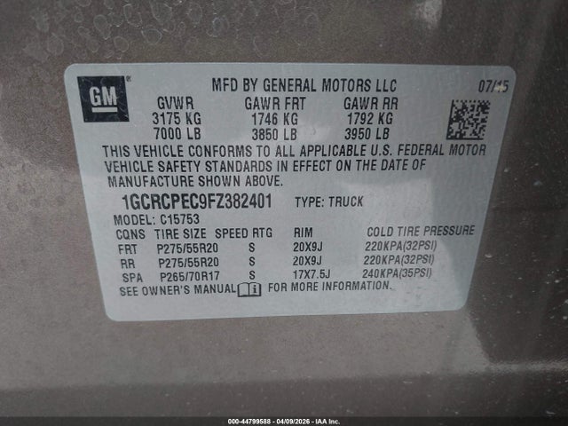 Aukcja sprzedaży 2015 Chevrolet Silverado 1500 Ls, vin: 1GCRCPEC9FZ382401, numer aukcji: 44799588
