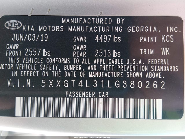5XXGT4L31LG380262 KIA Optima Lx