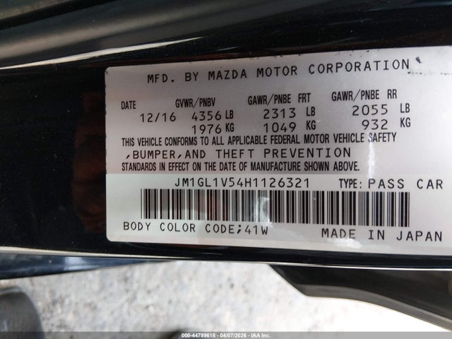 44799618 :رقم المزاد ، JM1GL1V54H1126321 vin ، 2017 Mazda Mazda6 Touring مزاد بيع