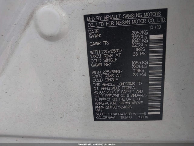 KNMAT2MT9LP524626 Nissan Rogue Sv Fwd