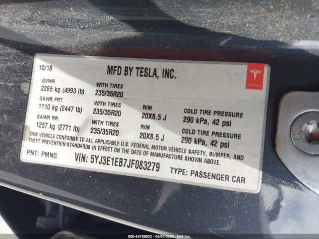 Продаж на аукціоні авто 2018 Tesla Model 3 Long Range/performance, vin: 5YJ3E1EB7JF083279, номер лоту: 44799632