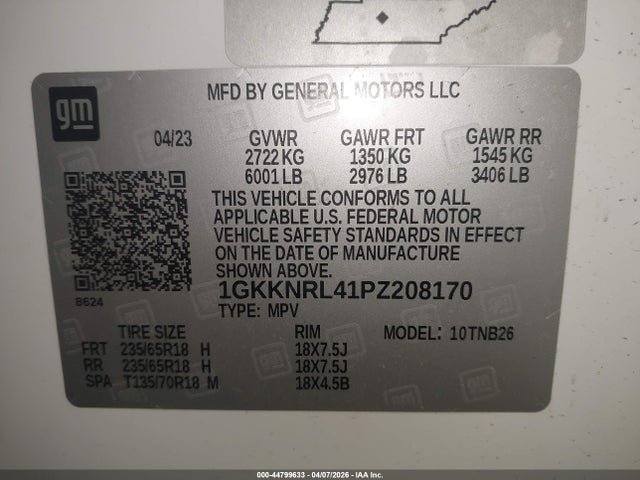 Продаж на аукціоні авто 2023 Gmc Acadia Awd Sle, vin: 1GKKNRL41PZ208170, номер лоту: 44799633