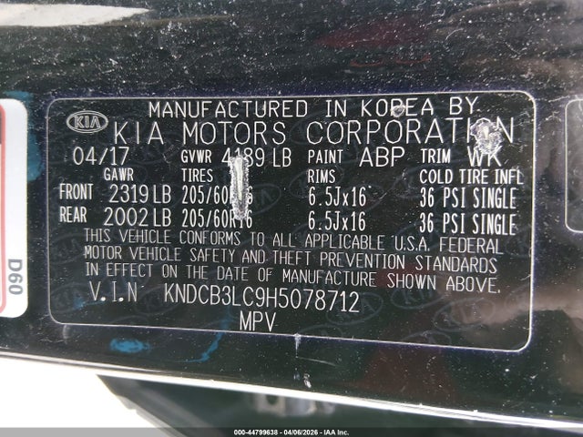 44799638 :رقم المزاد ، KNDCB3LC9H5078712 vin ، 2017 Kia Niro Lx مزاد بيع