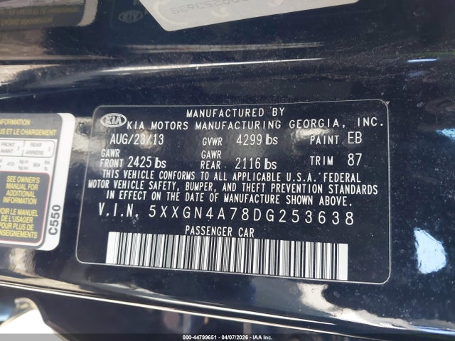 Aukcja sprzedaży 2013 Kia Optima Ex, vin: 5XXGN4A78DG253638, numer aukcji: 44799651