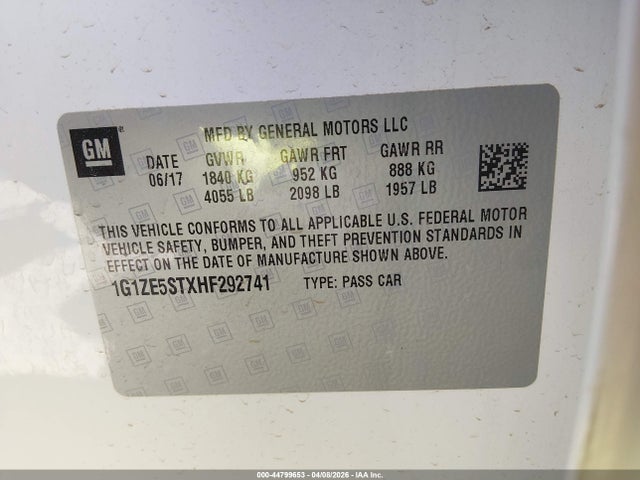Продаж на аукціоні авто 2017 Chevrolet Malibu 1lt, vin: 1G1ZE5STXHF292741, номер лоту: 44799653
