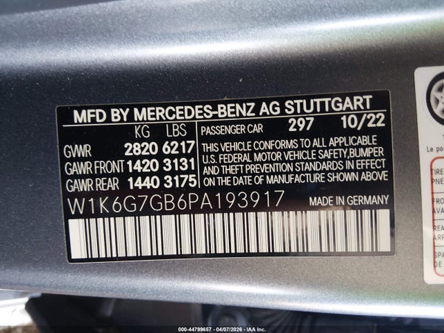 W1K6G7GB6PA193917 Mercedes-Benz S 580 4matic