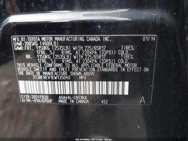 Toyota RAV4 LE 2014 2T3BFREV1EW135040 Image 9