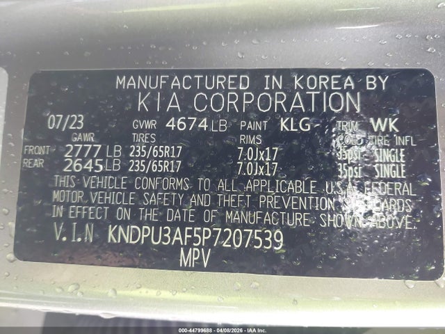 44799688 :رقم المزاد ، KNDPU3AF5P7207539 vin ، 2023 Kia Sportage Lx مزاد بيع