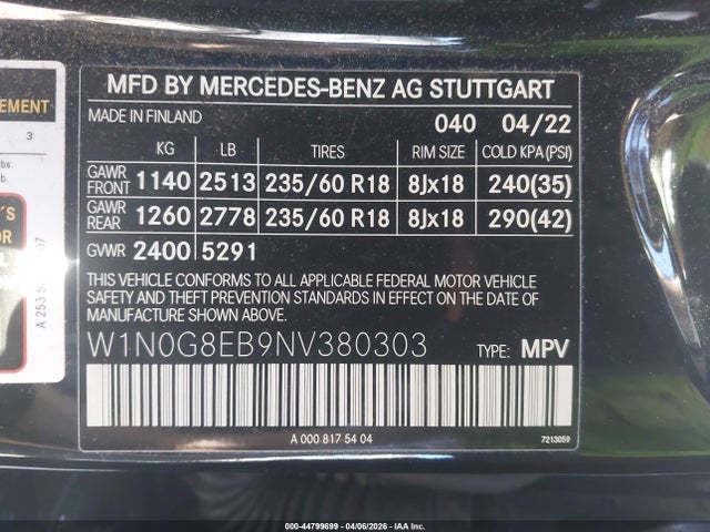 W1N0G8EB9NV380303 Mercedes-Benz Glc 300 4matic Suv