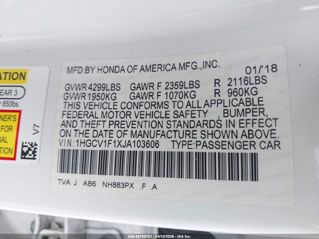 1HGCV1F1XJA103606 Honda ACCORD LX
