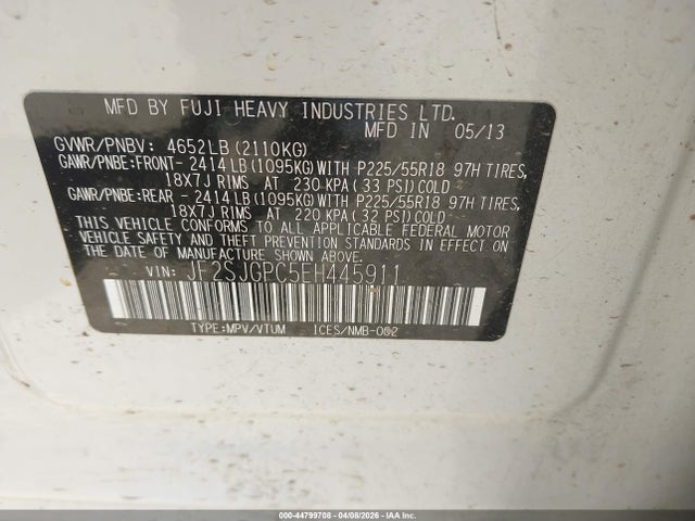 44799708 :رقم المزاد ، JF2SJGPC5EH445911 vin ، 2014 Subaru Forester 2.0xt Touring مزاد بيع
