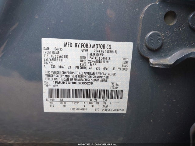 Aukcja sprzedaży 2025 Ford Explorer Active, vin: 1FMUK7DH0SGB95236, numer aukcji: 44799717